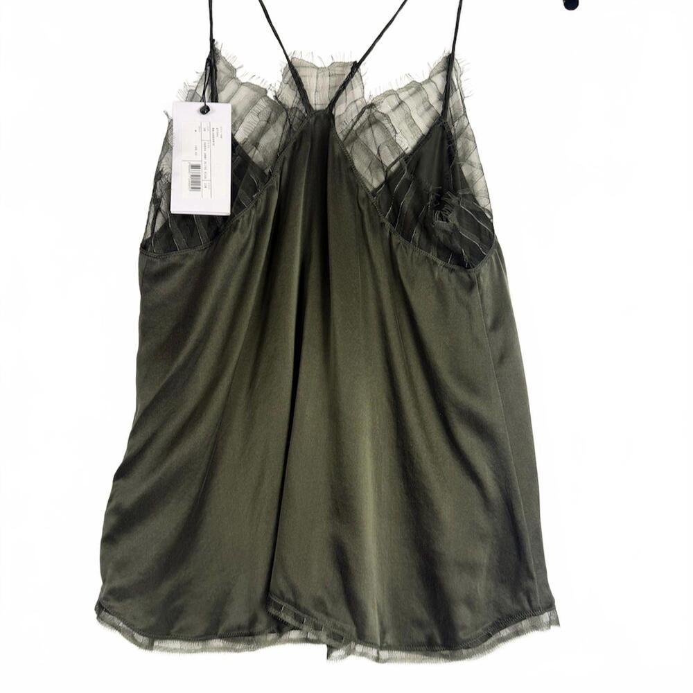 NWT IRO Berwyn 100% Silk and Lace Camisole - Ivy Green - Size 36 (4 US) - Picture 3 of 9